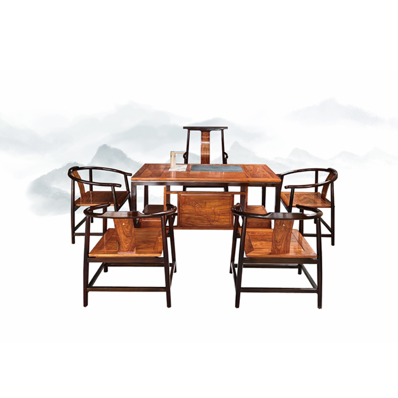 荷韵紫檀茶桌椅组合153*80*75/cm套